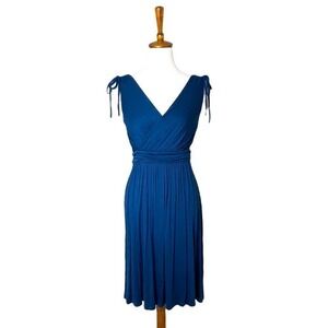 🍀NEW LOFT Dark Imperial Blue Sleeveless Fit and Flare Faux Wrap Size XS